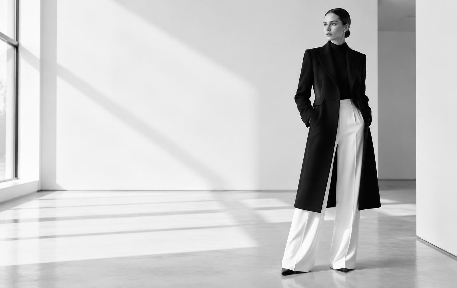 The Zejesh editorial collection, modern black tailoring in an architectural space